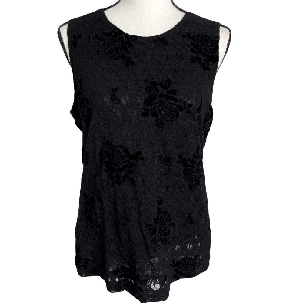 Impressions Black Velvet and Lace Sleeveless Top‎